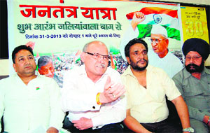 SC Dwivedi (second from left) addresses mediapersons in Amritsar on Tuesday.