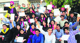 Students of Post Graduate Government College, Sector 46, in a jubilant mood after receiving degrees during the annual convocation.