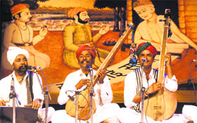 Ustad Sawan Khan (centre) recites Sufi compositions at the Sixth Annual Kabir Festival, Suno Bhai Sadho, at Tagore Theatre in Sector 18, Chandigarh, on Tuesday.