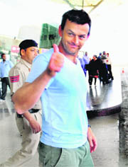 Adam Gilchrist, captain of Kings XI Punjab, arrives at the Chandigarh airport on Tuesday.