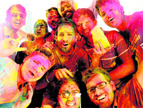 Youngsters celebrate the festival of colours at the computer science department in Panjab University on Tuesday.