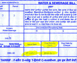 A copy of a water supply bill.