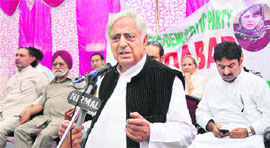 PDP patron Mufti Mohammad Sayeed addresses party workers in Jammu on Tuesday. 