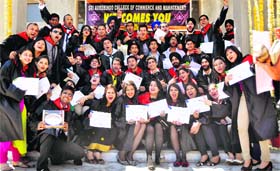 Students of the Sri Aurobindo College of Commerce and Management in a jubilant mood after the annual convocation in Ludhiana