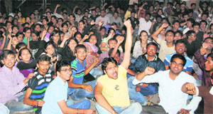 Students stage a protest outside the National Institute of Pharmaceutical Education and Research in Mohali on Thursday.