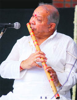 Pandit Hari Parsad Chaurasia performs at a SpicMacay function in Dehradun on Thursday. 