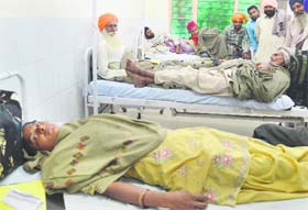 The injured persons and their attendants at the Lord Mahavir Civil Hospital, Ludhiana