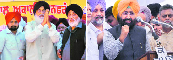 CM Parkash Singh Badal at a rally at Anandpur Sahib on Wednesday; and PCC chief Partap Bajwa addresses a gathering. 