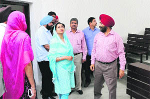 Member of Parliament Harsimrat Kaur Badal has a look at the postgraduate lecture hall of the Punjab Technical University Giani Zail Singh campus in Bathinda on Friday. 