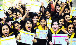 Students in a jubilant mood during the annual convocation at the Post Graduate Government College for Girls in Sector 11, Chandigarh, on Friday