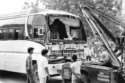 The bus that collided head on with a Canter in Gurgaon on the Delhi-Jaipur highway on Friday.