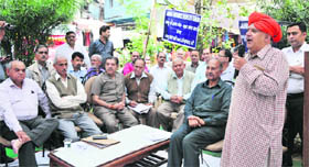 Leader of BJP Legislature Party Ashok Khajuria addresses during a protest demonstration organised by Jammu Province People Forum at Jambu Lochan Park, Purani Mandi, in Jammu on Friday.
