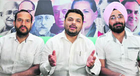 Members of the JKPYC address a press conference at PCC HQ in Jammu on Friday.