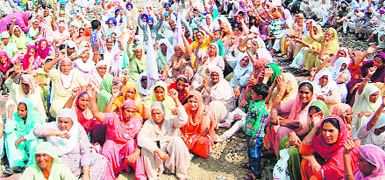 Women participate in the farmer dharna.