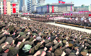 Supporters of North Korean leader Kim Jong-Un attend a rally in Pyongyang on Friday. 