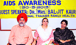 Dignitaries during an AIDS awareness camp at Khalsa College of Education, Amritsar, on Saturday