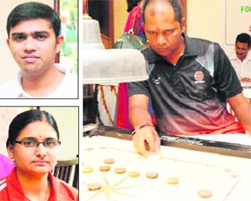 (Clockwise from top): Carrom players V Srinivas, YU Perdesi and Apoorva