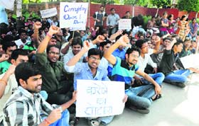 Students of NIPER hold a protest in front of the institute in Mohali on Saturday