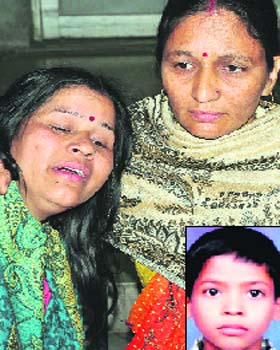 The grieving mother and the victim, Himanshu (inset)