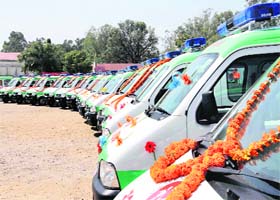 The ambulances that were flagged off by Chief Minister VIjay Bahuguna at the Parade Ground in Dehradun on Saturday