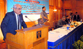 Justice Swatanter Kumar (retd) adresses a seminar on environment and development in Mussoorie on Friday.