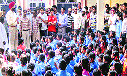 Students of Government School at Sabhowal and their parents hold a protest on Saturday