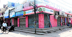 A view of a closed market on the SD College road in Jalandhar on Saturday