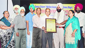 Senior Citizens Council honours ASI KS Malhi in Ludhiana on Saturday.