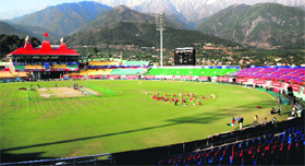 A view of the cricket stadium in Dharamsala.