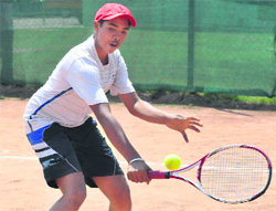 Jaideep returns a shot during the final match (U-14) of a tennis tournament at Paragon Senior Secondary School, Sector 71, in Mohali on Sunday.