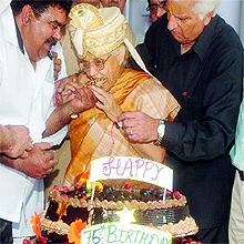 Chief Minister Sheila Dikshit has her birthday cake as she turns 75, at her residence in New Delhi on Sunday
