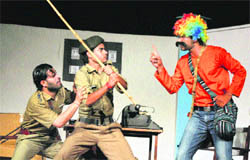 Artistes perform in the play Ek Hadsa at Desh Bhagaat Yadgaar Hall in Jalandhar. 