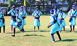 Kabaddi players in action in Phillaur on Sunday