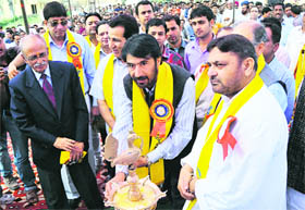 Minister for Tourism Ghulam Ahmad Mir during inauguration ceremony in Suchetgarh on Sunday.