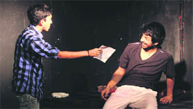 A scene from the play Beemaar, directed by Sumeet Sharma, presented at Natrangs Sunday Theatre in Jammu.