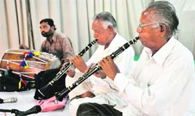 Artists perform during the 12th Shastriya Sangeet Sammelan in Ludhiana on Sunday