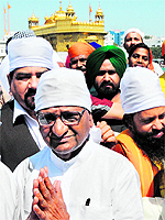 Social activist Anna Hazare after paying obeisance at the Golden Temple in Amritsar on Sunday