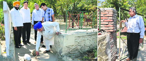 Residents show the spot from where iron gates and grills were removed by the thieves at BRS Nagar in Ludhiana on Monday.