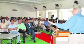 A Delhi-based psychiatrist, Dr Sunil Mittal, during a seminar on psychiatric problems in Ludhiana on Monday.