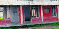 The broken windows of the stadium