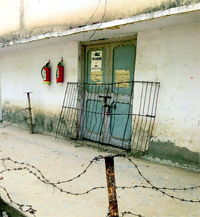 A sealed entrance to the auditorium at a government school in Muktsar.