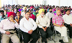 Participants attend a seminar at Guru Kashi University, Talwandi Sabu, on Tuesday