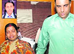 Kanika and Amit Sarkar, Anupamas (inset) parents, come out of a consumer court in Chandigarh, on Tuesday. Tribune photo: Manoj Mahajan