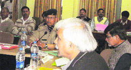 Uttarakhand Planning Minister Dinesh Aggarwal holds a meeting of the Distict Plan Committee in Pithoragarh on Tuesday.