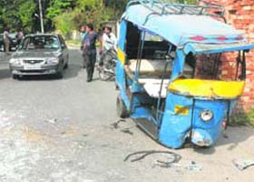 The auto-rickshaw which met with an accident in Jalandhar on Tuesday