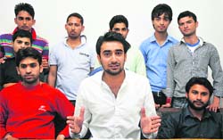 Members of All Jammu & Kashmir Paramedical Student Association adress mediapersons in Jammu on Tuesday. 