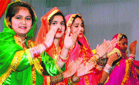 Students perform during an annual prize distribution function at Everest Senior Secondary School in Ludhiana on Tuesday.