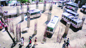 The under-construction Pauri bus stand. 