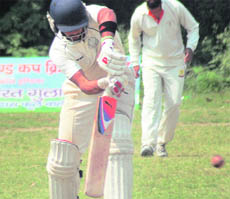 A batsman in action during a match in the 5th-All India Uttarakhand Cup Cricket Tournament in Dehradun on Wednesday.