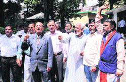 UKD workers raise slogans against the government at the District Magistrates office in Dehradun on Wednesday.